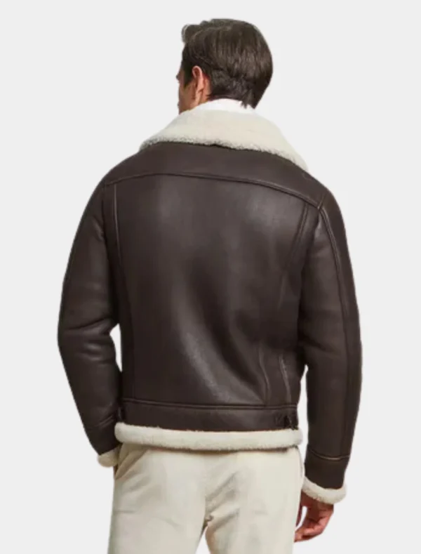Classic Dark Brown Shearling Leather Jacket - Image 2