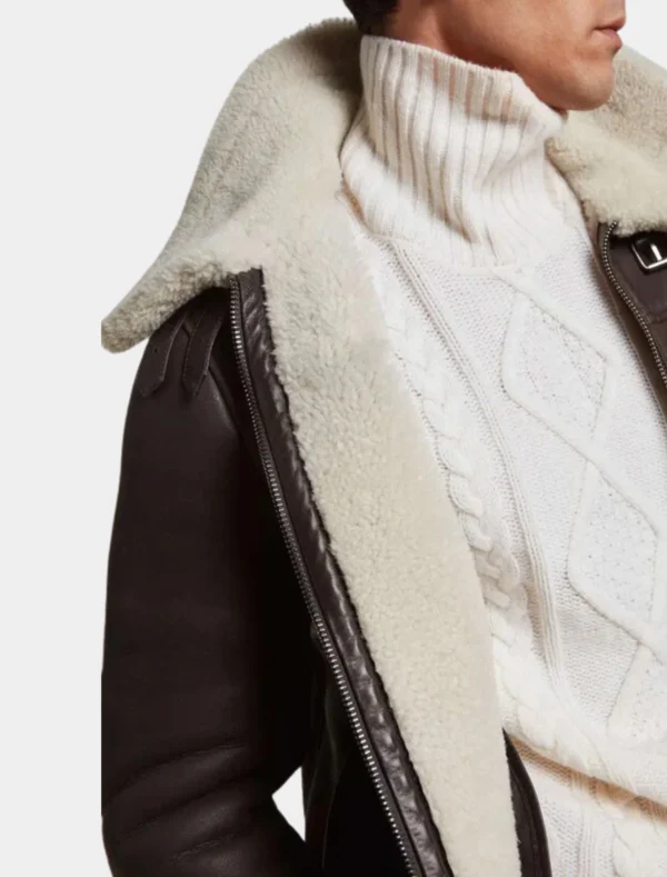 Classic Dark Brown Shearling Leather Jacket - Image 5