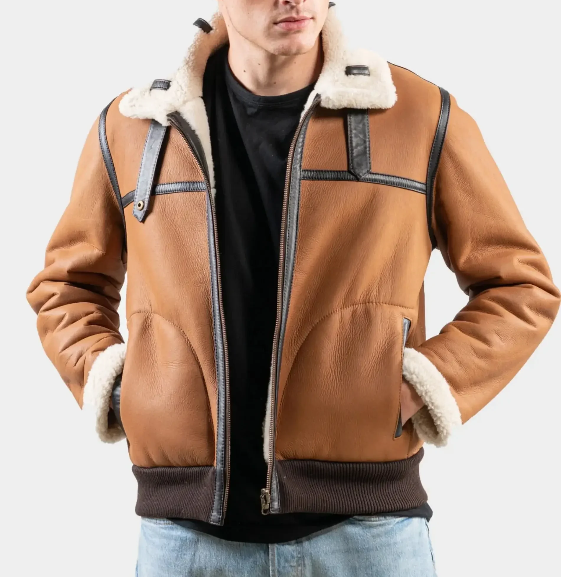 Mens tan aviator jacket hotsell