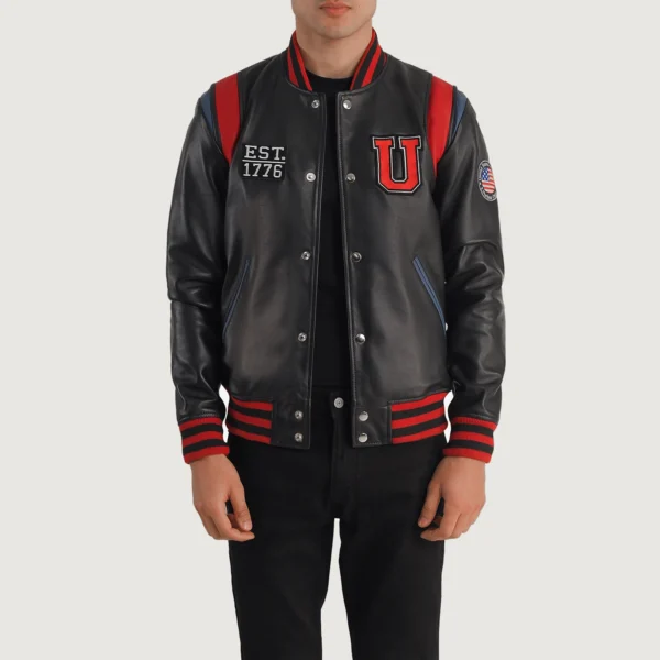 Liberte USA Black Leather Varsity Jacket - Image 2