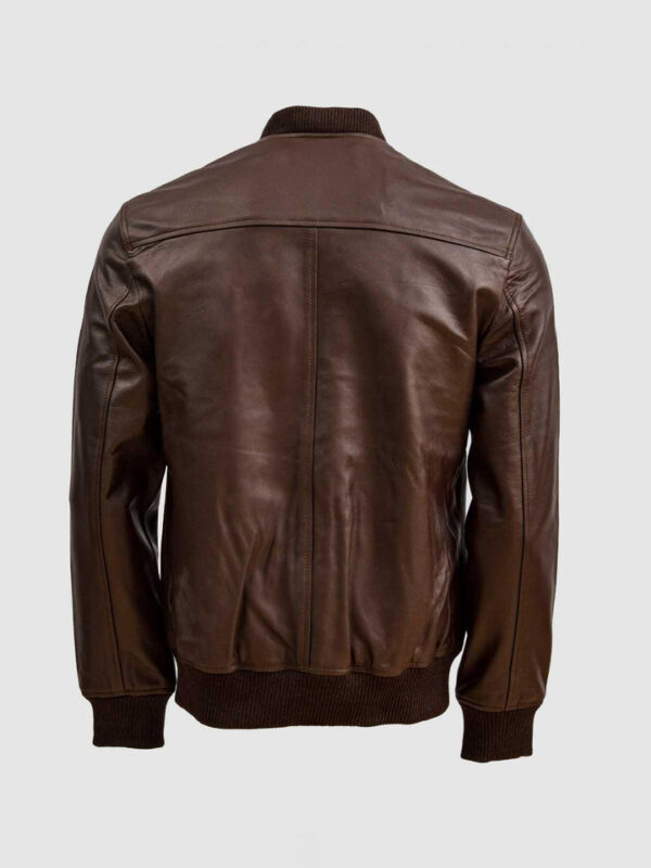 Brown Leather Bomber Sheep Jacket - Image 2