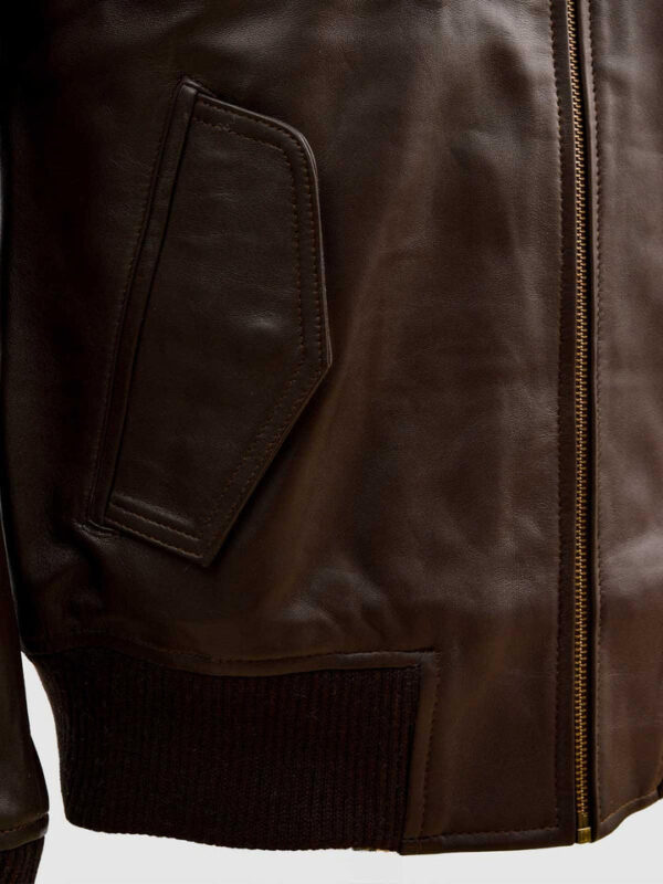 Brown Leather Bomber Sheep Jacket - Image 4