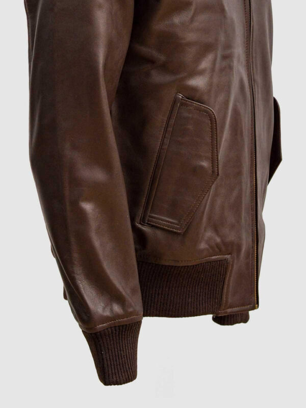 Brown Leather Bomber Sheep Jacket - Image 5