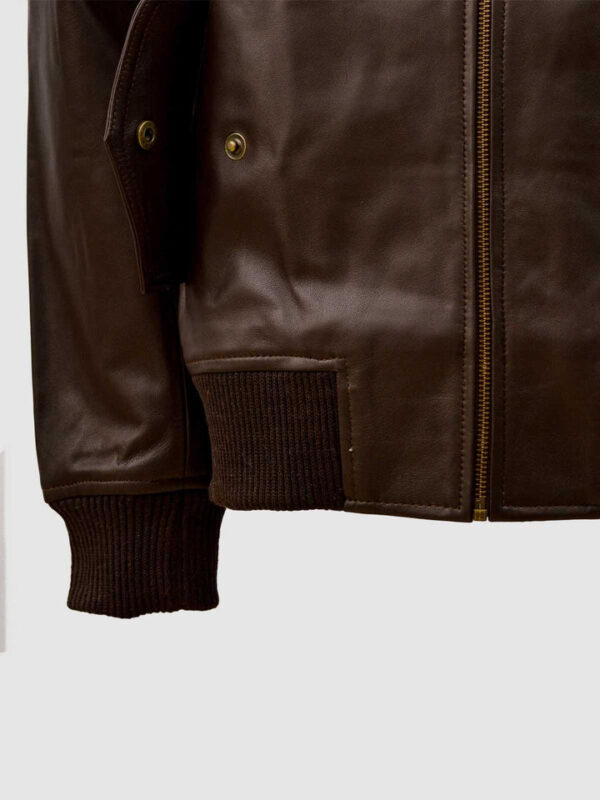 Brown Leather Bomber Sheep Jacket - Image 6