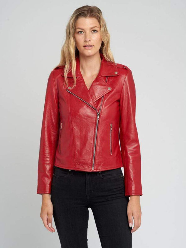 RED DESIGNER LADIES LEATHER JACKET - Image 2