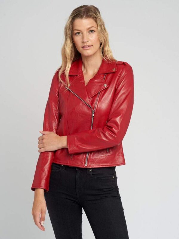 RED DESIGNER LADIES LEATHER JACKET
