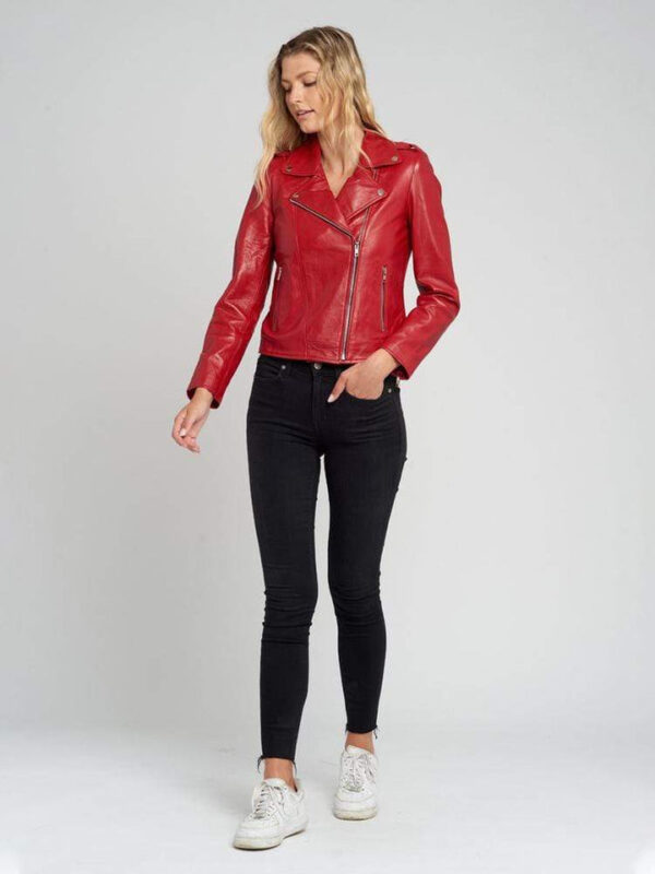RED DESIGNER LADIES LEATHER JACKET - Image 6