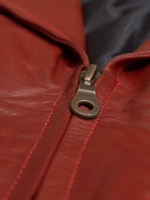 Red Leather Coat With Zip - Image 5