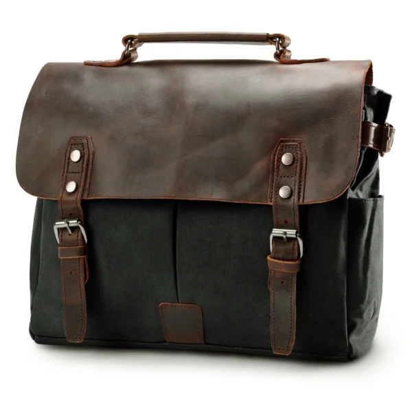BLACK VINTAGE-STYLE MESSENGER BAG