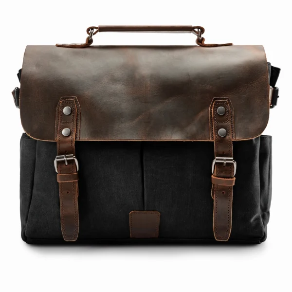 BLACK VINTAGE-STYLE MESSENGER BAG - Image 2