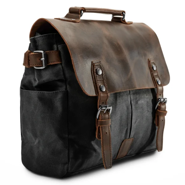 BLACK VINTAGE-STYLE MESSENGER BAG - Image 3