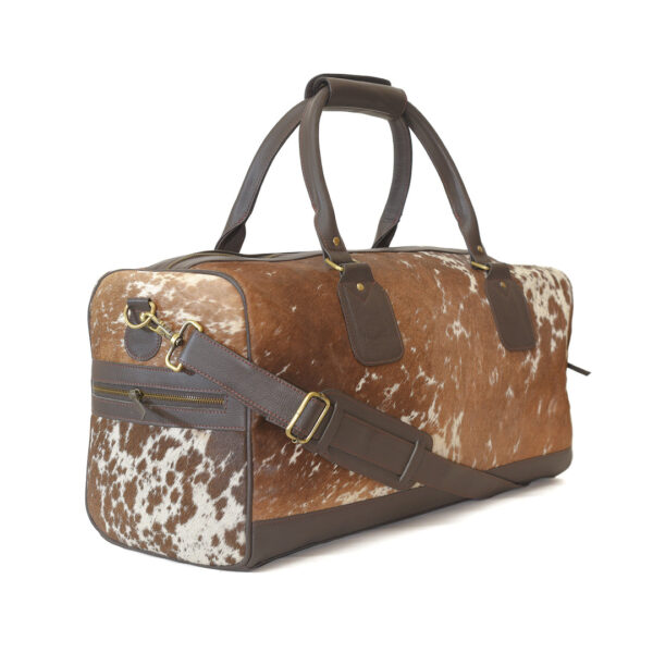 Men Leather Weekend Travel Duffle Bag With Cow Hairs Gym Luggage Messenger Bag - Image 3