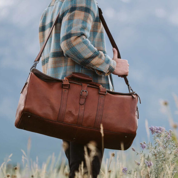 MEN LEATHER WEEKEND BAG /TRAVEL DUFFLE GYM GENUINE - Image 9