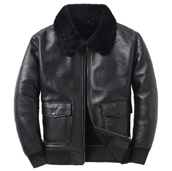 Men Shearling AIR FORCE Black Real Leather biker Jacket