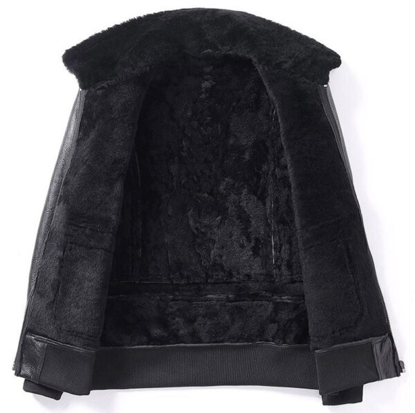 Men Shearling AIR FORCE Black Real Leather biker Jacket - Image 4