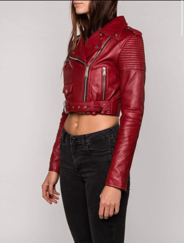 Women's Black Cropped Leather Jacket - Image 3