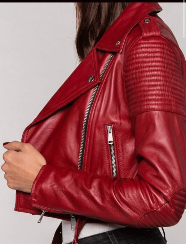 Women's Black Cropped Leather Jacket - Image 4