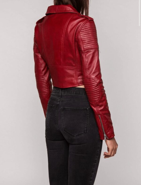 Women's Black Cropped Leather Jacket - Image 5
