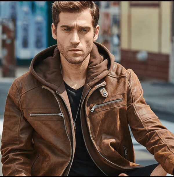 Removable Hooded Leather Moto Jacket