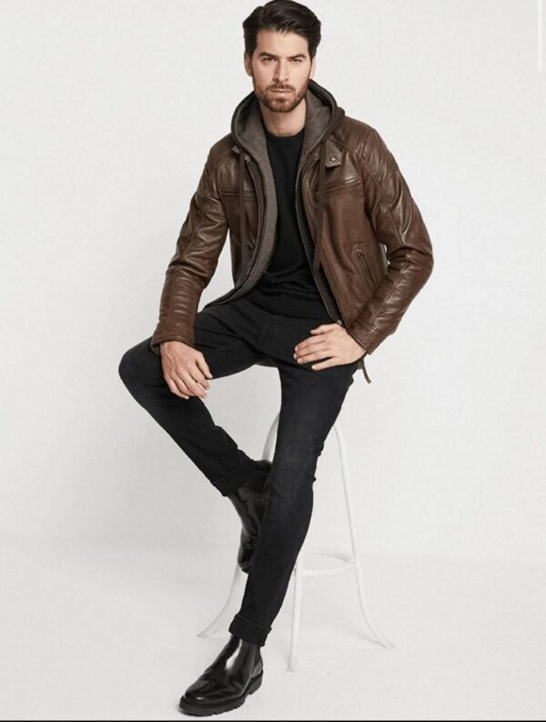 Men's Stylish Brown Hoodie Jacket - Image 2