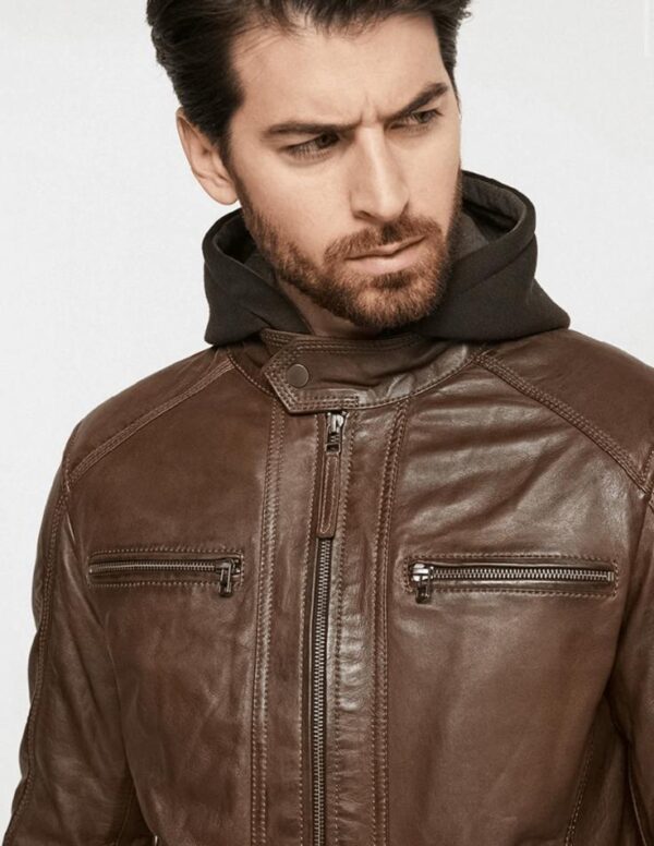 Men's Stylish Brown Hoodie Jacket - Image 4