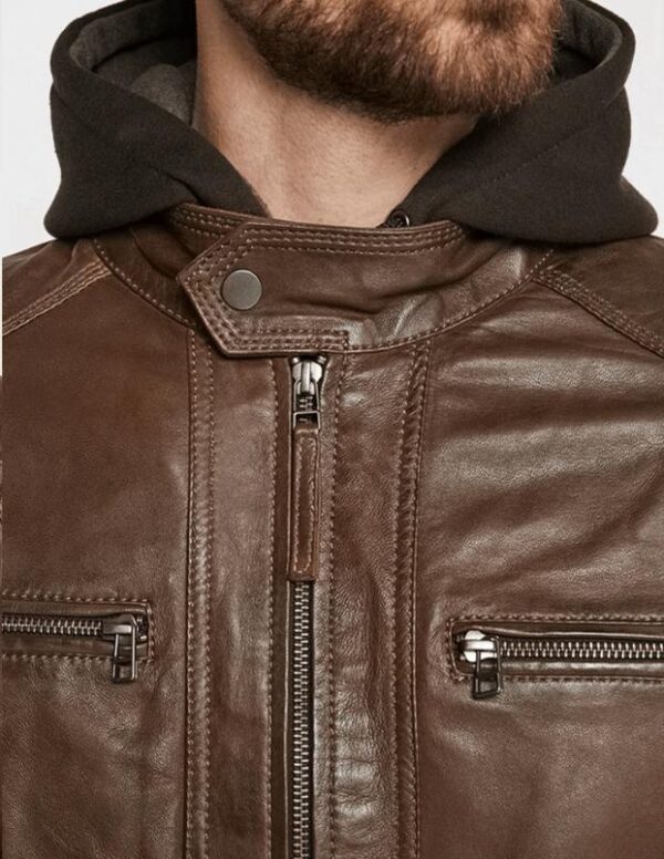 Men's Stylish Brown Hoodie Jacket - Image 5